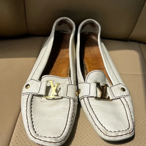 Louis Vuitton Cream Loafers with Gold Accent - Picture 8 of 8